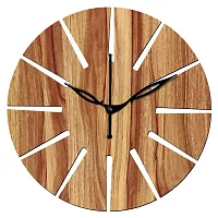 FRAVY 12"" Inch Prelam MDF Wood Unique Cut Mark Round Without Glass Wall Clock (Beige, 30cm x 30cm) - 2-thumb1