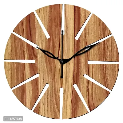 FRAVY 12"" Inch Prelam MDF Wood Unique Cut Mark Round Without Glass Wall Clock (Beige, 30cm x 30cm) - 2-thumb2