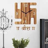 Freny Exim 12"" Inch Wooden MDF English Numeral Swastik Square Wall Clock Without Glass (Beige, 30cm x 30cm) - 53-thumb2