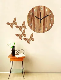 FRAVY 10 Inch MDF Wood Wall Clock for Home and Office (25Cm x 25Cm, Small Size, 001-Beige)-thumb1