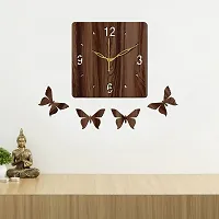 Freny Exim 12"" Inch Wooden MDF English Numeral 4 Butterfly Square Wall Clock Without Glass (Brown, 30cm x 30cm) - 7-thumb2