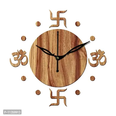 Freny Exim 12"" Inch Wooden MDF Om with Swastik Round Wall Clock Without Glass (Beige, 30cm x 30cm) - 54