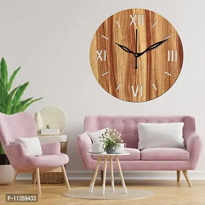 FRAVY 10 Inch MDF Wood Wall Clock for Home and Office (25Cm x 25Cm, Small Size, 012-Beige)-thumb0