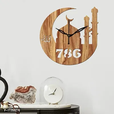 FRAVY 12"" Inch Prelam MDF Wood Allah with 786 Round Without Glass Wall Clock (Beige, 30cm x 30cm) - 40