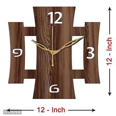 FRAVY 12"" Inch Prelam MDF Wood English Numeral Square Without Glass Wall Clock (Brown, 30cm x 30cm) - 15-thumb4