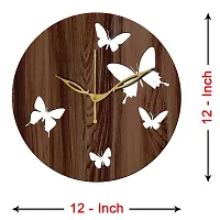 Freny Exim 12"" Inch Wooden MDF Butterfly Round Wall Clock Without Glass (Brown, 30cm x 30cm) - 9-thumb3