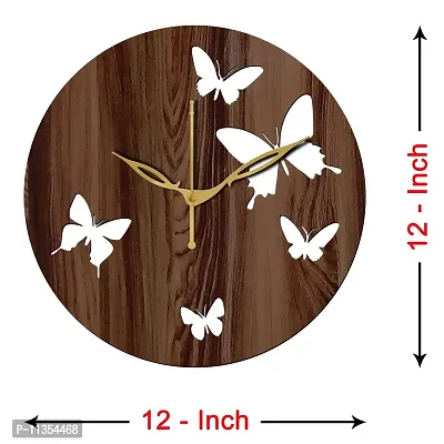 Freny Exim 12"" Inch Wooden MDF Butterfly Round Wall Clock Without Glass (Brown, 30cm x 30cm) - 9-thumb4