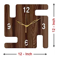 Freny Exim 12"" Inch Wooden MDF English Numeral Swastik Square Wall Clock Without Glass (Brown, 30cm x 30cm) - 53-thumb3
