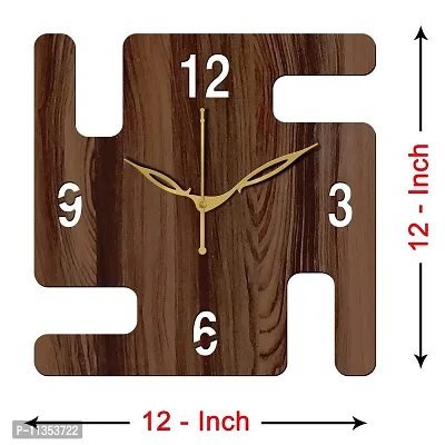 Freny Exim 12"" Inch Wooden MDF English Numeral Swastik Square Wall Clock Without Glass (Brown, 30cm x 30cm) - 53-thumb4