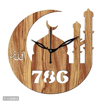 Freny Exim 12"" Inch Wooden MDF Allah with 786 Round Wall Clock Without Glass (Beige, 30cm x 30cm) - 40