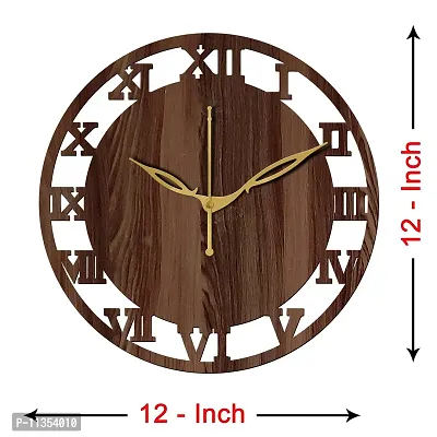 FRAVY 12"" Inch Prelam MDF Wood Roman Numeral Round Without Glass Wall Clock (Brown, 30cm x 30cm) - 6-thumb4