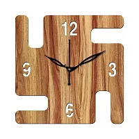 FRAVY 12"" Inch Prelam MDF Wood English Numeral Swastik Square Without Glass Wall Clock (Beige, 30cm x 30cm) - 32-thumb1