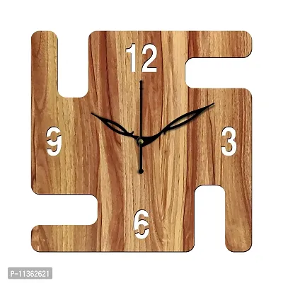 FRAVY 12"" Inch Prelam MDF Wood English Numeral Swastik Square Without Glass Wall Clock (Beige, 30cm x 30cm) - 32-thumb2