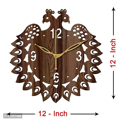 Freny Exim 12"" Inch Wooden MDF English Numeral Peacock Round Wall Clock Without Glass (Brown, 30cm x 30cm) - 46-thumb4