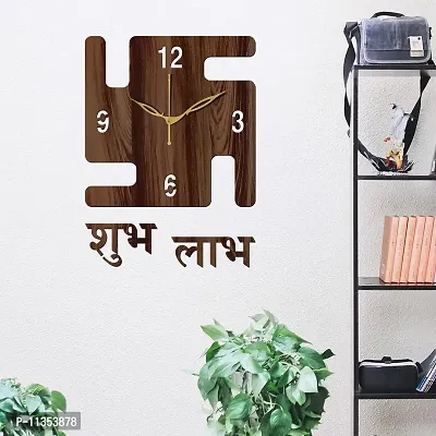 FRAVY 12"" Inch Prelam MDF Wood English Numeral Swastik Square Without Glass Wall Clock (Brown, 30cm x 30cm) - 52
