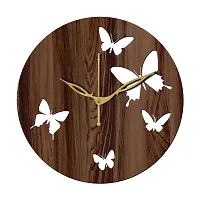 FRAVY 12"" Inch Prelam MDF Wood Butterfly Round Without Glass Wall Clock (Brown, 30cm x 30cm) - 9-thumb1