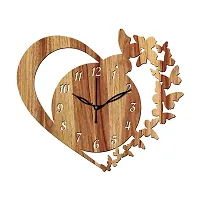 FRAVY 12"" Inch Prelam MDF Wood English Numeral Butterfly in Heart Without Glass Wall Clock (Beige, 30cm x 30cm) - 10-thumb1