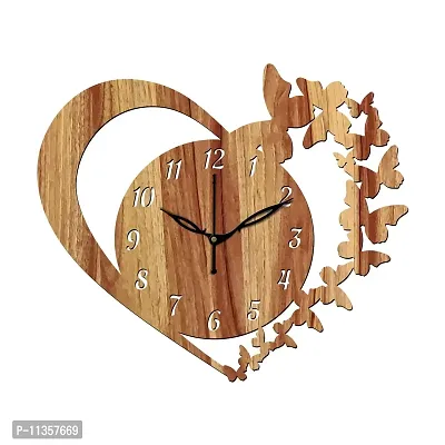 FRAVY 12"" Inch Prelam MDF Wood English Numeral Butterfly in Heart Without Glass Wall Clock (Beige, 30cm x 30cm) - 10-thumb2