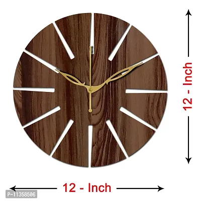 FRAVY 12"" Inch Prelam MDF Wood Unique Cut Mark Round Without Glass Wall Clock (Brown, 30cm x 30cm) - 2-thumb4