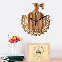 FRAVY 12"" Inch Prelam MDF Wood English Numeral Peacock Round Without Glass Wall Clock (Beige, 30cm x 30cm) - 48-thumb2