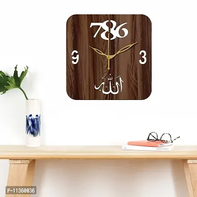 FRAVY 12"" Inch Prelam MDF Wood Allah with 786 Square Without Glass Wall Clock (Brown, 30cm x 30cm) - 43