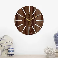 Freny Exim 12"" Inch Wooden MDF Unique Cut Mark Round Wall Clock Without Glass (Brown, 30cm x 30cm) - 2-thumb1