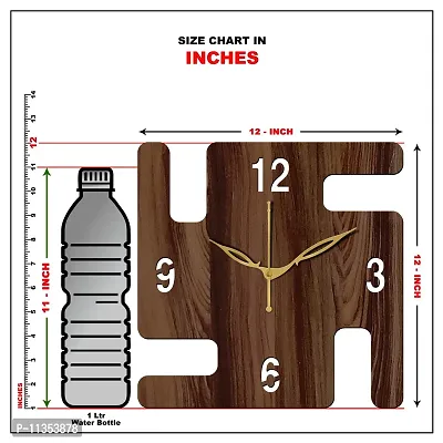 FRAVY 12"" Inch Prelam MDF Wood English Numeral Swastik Square Without Glass Wall Clock (Brown, 30cm x 30cm) - 52-thumb5