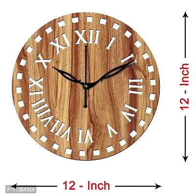 Freny Exim 12"" Inch Wooden MDF Roman Numeral Round Wall Clock Without Glass (Beige, 30cm x 30cm) - 11-thumb4