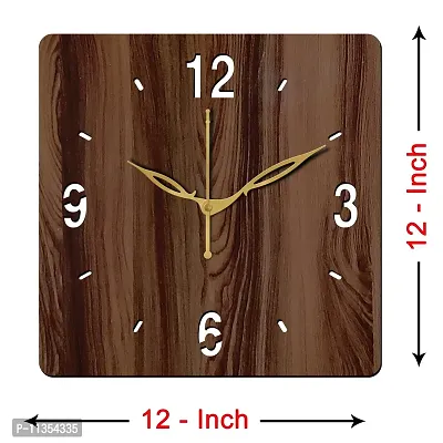 Freny Exim 12"" Inch Wooden MDF English Numeral 4 Butterfly Square Wall Clock Without Glass (Brown, 30cm x 30cm) - 7-thumb4