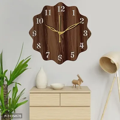 Freny Exim 12"" Inch Wooden MDF English Numeral Round Wall Clock Without Glass (Brown, 30cm x 30cm) - 18-thumb3