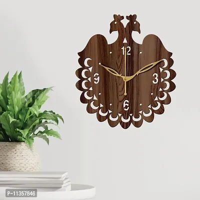 Freny Exim 12"" Inch Wooden MDF English Numeral Peacock Round Wall Clock Without Glass (Brown, 30cm x 30cm) - 45-thumb2