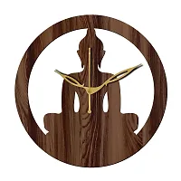 FRAVY 12"" Inch Prelam MDF Wood Lord Buddha Round Without Glass Wall Clock (Brown, 30cm x 30cm) - 39-thumb1