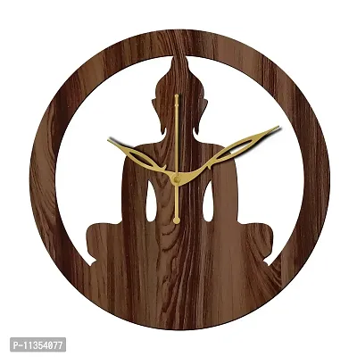 FRAVY 12"" Inch Prelam MDF Wood Lord Buddha Round Without Glass Wall Clock (Brown, 30cm x 30cm) - 39-thumb2