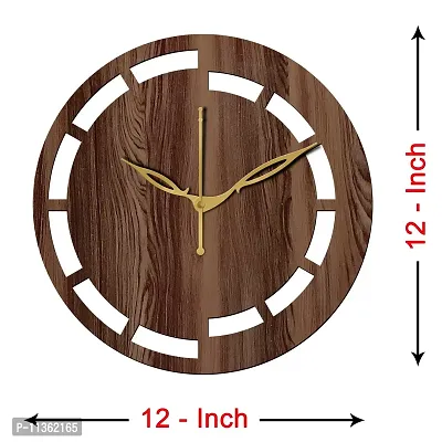 FRAVY 12"" Inch Prelam MDF Wood Cut Mark Round Without Glass Wall Clock (Brown, 30cm x 30cm) - 16-thumb4