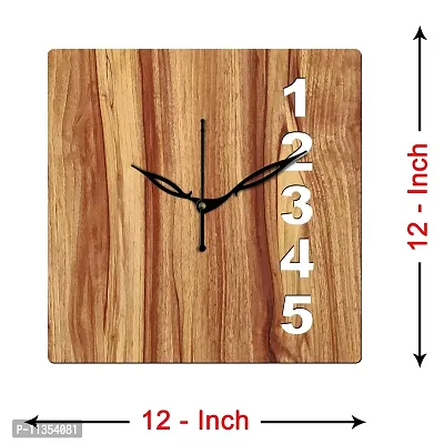 FRAVY 12"" Inch Prelam MDF Wood English Numeral Square Without Glass Wall Clock (Beige, 30cm x 30cm) - 24-thumb4