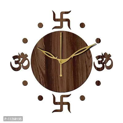 Freny Exim 12"" Inch Wooden MDF Om with Swastik Round Wall Clock Without Glass (Brown, 30cm x 30cm) - 54