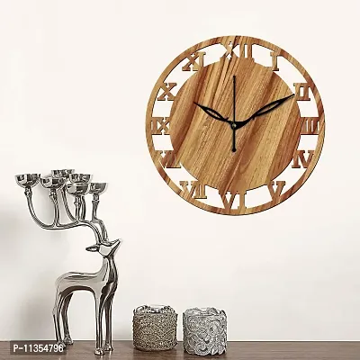 FRAVY 12"" Inch Prelam MDF Wood Roman Numeral Round Without Glass Wall Clock (Beige, 30cm x 30cm) - 6-thumb0