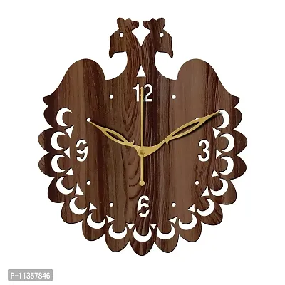 Freny Exim 12"" Inch Wooden MDF English Numeral Peacock Round Wall Clock Without Glass (Brown, 30cm x 30cm) - 45