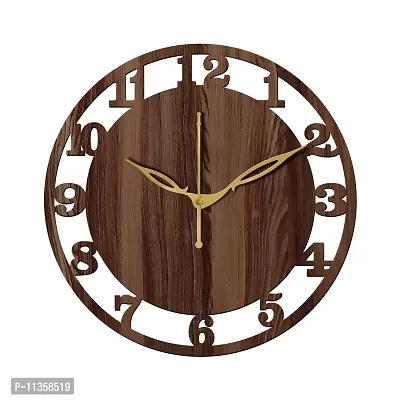 FRAVY 12"" Inch Prelam MDF Wood English Numeral Round Without Glass Wall Clock (Brown, 30cm x 30cm) - 28-thumb2