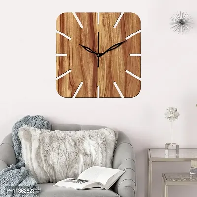 FRAVY 12"" Inch Prelam MDF Wood Cut Mark Square Without Glass Wall Clock (Beige, 30cm x 30cm) - 19