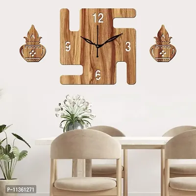 FRAVY 12"" Inch Prelam MDF Wood English Numeral Swastik Square Without Glass Wall Clock (Beige, 30cm x 30cm) - 49