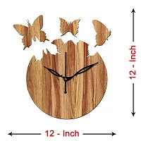 FRAVY 12"" Inch Prelam MDF Wood Flying Butterfly Round Without Glass Wall Clock (Beige, 30cm x 30cm) - 31-thumb3