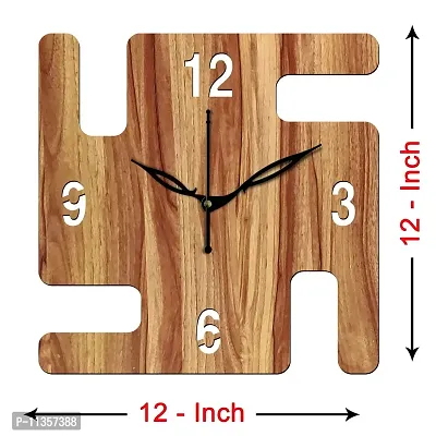 Freny Exim 12"" Inch Wooden MDF English Numeral Swastik Square Wall Clock Without Glass (Beige, 30cm x 30cm) - 32-thumb4