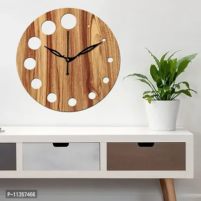 FRAVY 12"" Inch Prelam MDF Wood Cut Mark Round Without Glass Wall Clock (Beige, 30cm x 30cm) - 20-thumb0