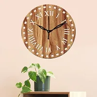 Freny Exim 12"" Inch Wooden MDF Roman Numeral Round Wall Clock Without Glass (Beige, 30cm x 30cm) - 11-thumb1