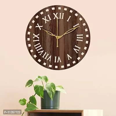 Freny Exim 12"" Inch Wooden MDF Roman Numeral Round Wall Clock Without Glass (Brown, 30cm x 30cm) - 11-thumb2