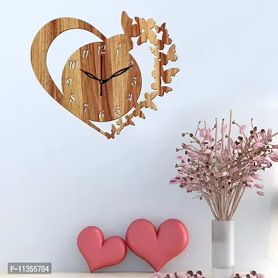 Freny Exim 12"" Inch Wooden MDF English Numeral Butterfly in Heart Wall Clock Without Glass (Beige, 30cm x 30cm) - 10-thumb2