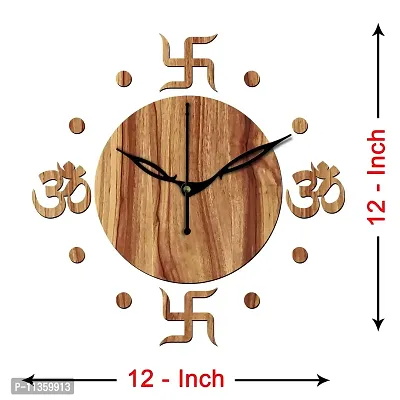 Freny Exim 12"" Inch Wooden MDF Om with Swastik Round Wall Clock Without Glass (Beige, 30cm x 30cm) - 54-thumb4