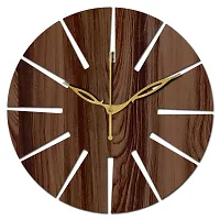 FRAVY 12"" Inch Prelam MDF Wood Unique Cut Mark Round Without Glass Wall Clock (Brown, 30cm x 30cm) - 2-thumb1