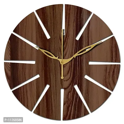 FRAVY 12"" Inch Prelam MDF Wood Unique Cut Mark Round Without Glass Wall Clock (Brown, 30cm x 30cm) - 2-thumb2